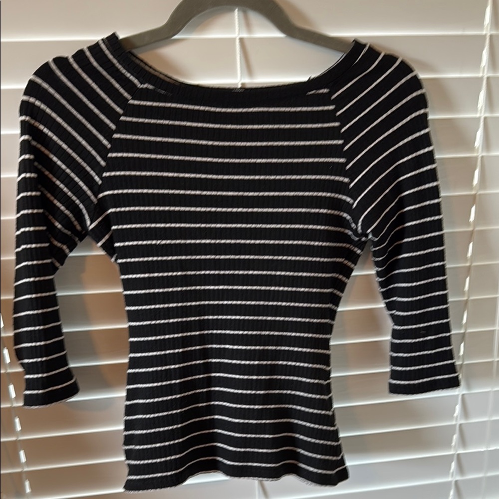 Black and White Striped Ribbed and Cropped Top